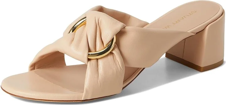 Stuart Weitzman Cece Block Slide 50 Women's Wedge Shoes Barely Beige : 10.5 M, Leather - Image 5