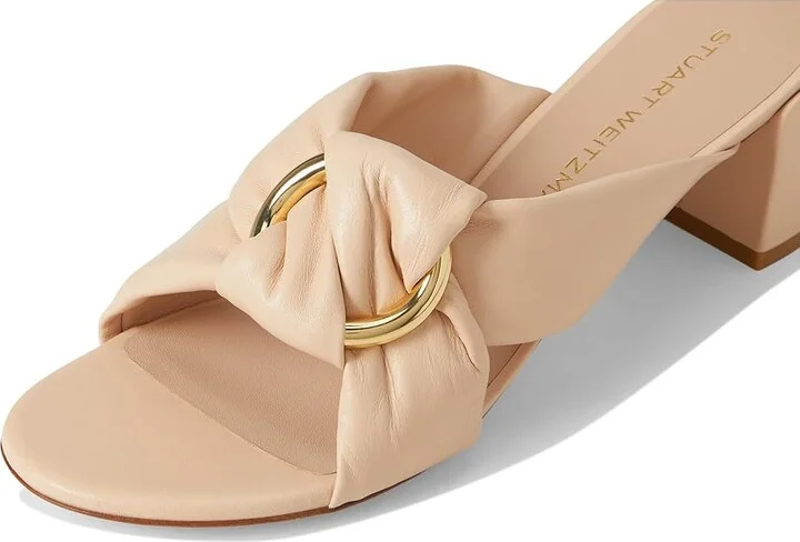 Stuart Weitzman Cece Block Slide 50 Women's Wedge Shoes Barely Beige : 10.5 M, Leather - Image 7