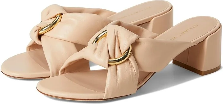 Stuart Weitzman Cece Block Slide 50 Women's Wedge Shoes Barely Beige : 10.5 M, Leather