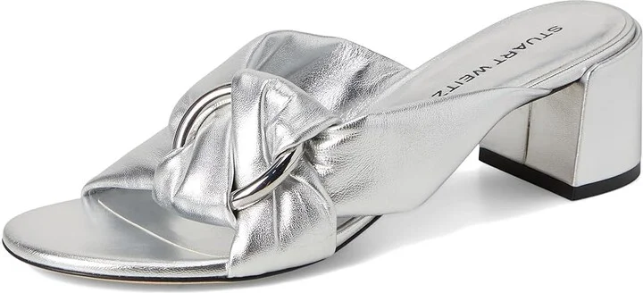 Stuart Weitzman Cece Block Slide 50 Women's Wedge Shoes Silver : 11 M, Leather - Image 5