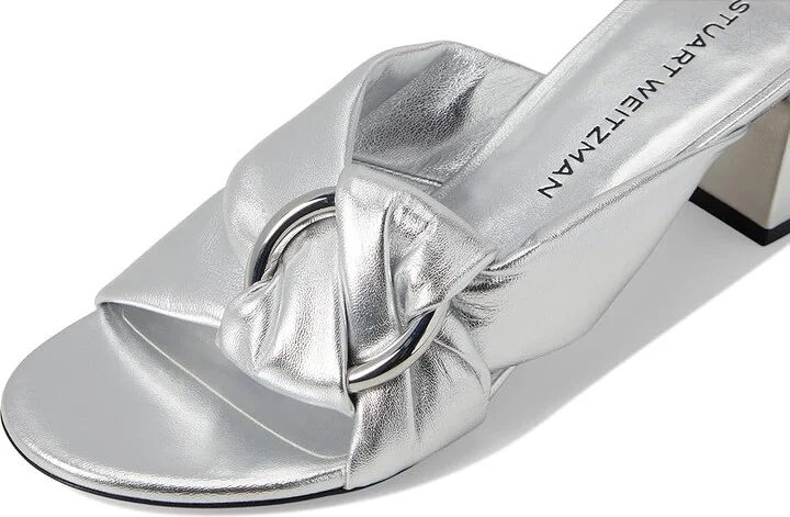 Stuart Weitzman Cece Block Slide 50 Women's Wedge Shoes Silver : 11 M, Leather - Image 7
