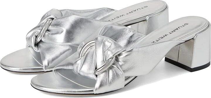 Stuart Weitzman Cece Block Slide 50 Women's Wedge Shoes Silver : 11 M, Leather