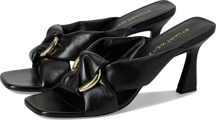 Stuart Weitzman Cece Slide 75 Women's Wedge Shoes Black : 10.5 M, Leather