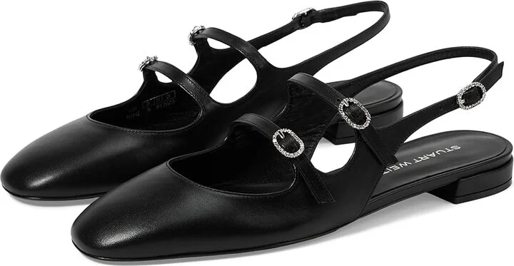 Stuart Weitzman Claris Mj Slingback Women's Flat Shoes Black : 7.5 M, Leather