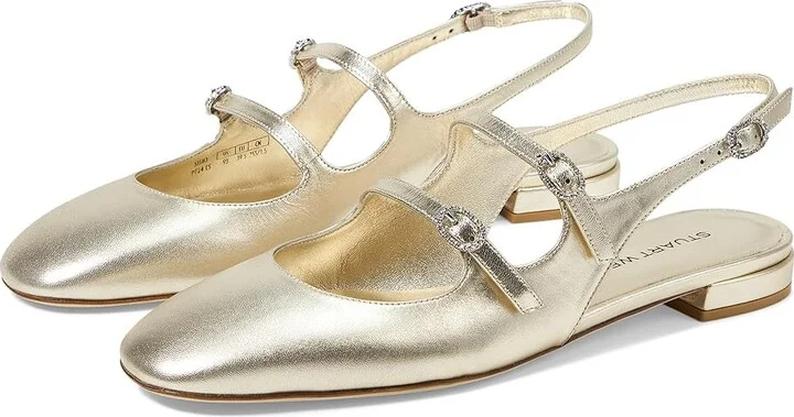 Stuart Weitzman Claris Mj Slingback Women's Flat Shoes Light Gold : 6 M, Leather