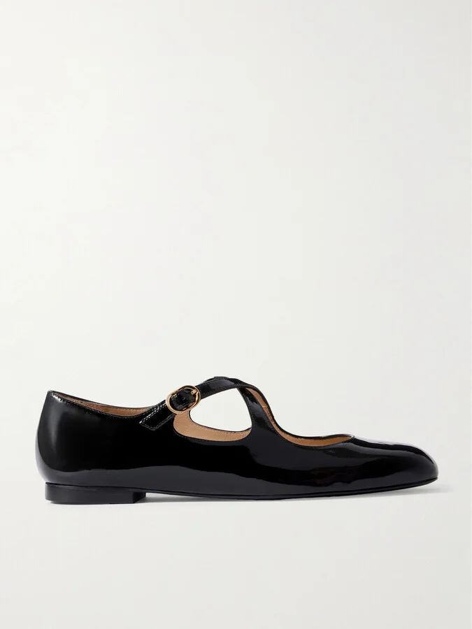 Stuart Weitzman - Clem Patent-leather Mary-jane Ballet Flats - Black