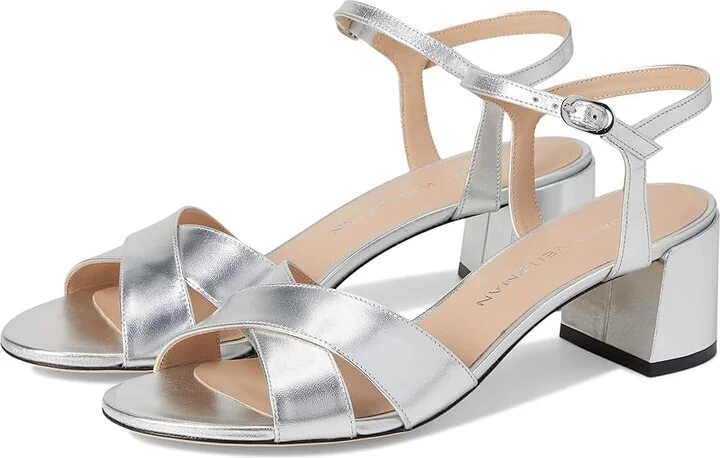 Stuart Weitzman Dayna Block 50 Women's Wedge Shoes Silver : 7.5 M, Leather