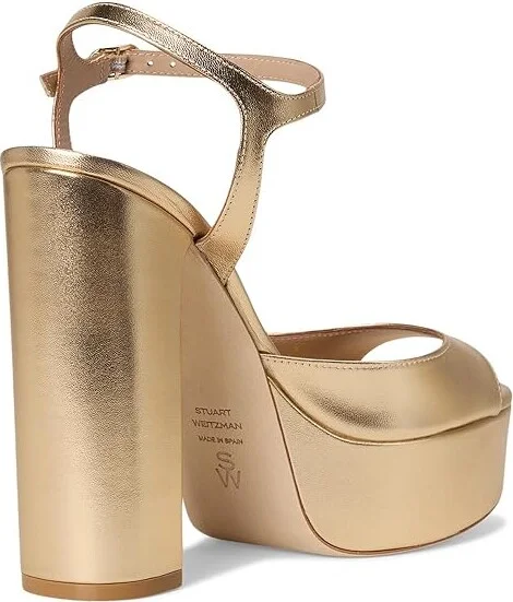 Stuart Weitzman Dayna Boost Platform Women's Shoes Golden : 9 N, Leather - Image 4