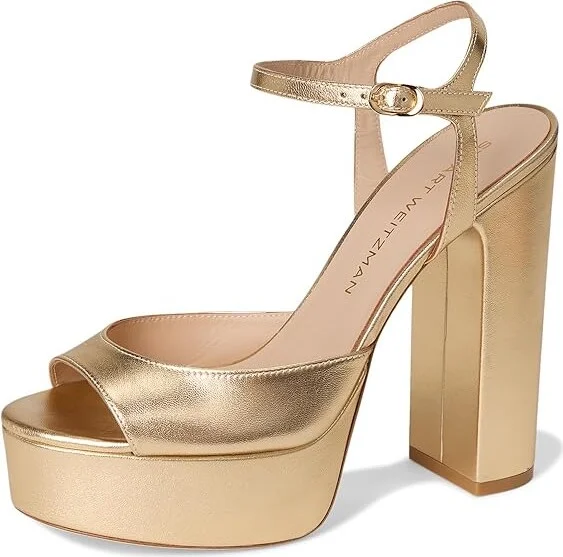 Stuart Weitzman Dayna Boost Platform Women's Shoes Golden : 9 N, Leather - Image 5