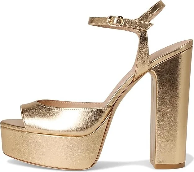Stuart Weitzman Dayna Boost Platform Women's Shoes Golden : 9 N, Leather - Image 6