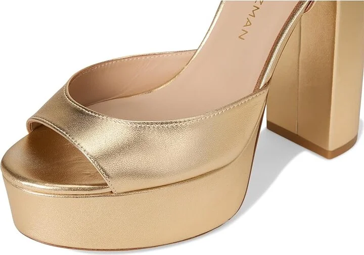 Stuart Weitzman Dayna Boost Platform Women's Shoes Golden : 9 N, Leather - Image 7