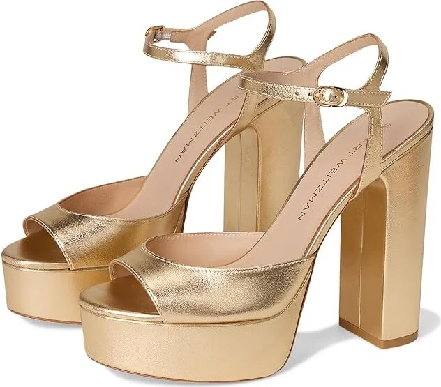 Stuart Weitzman Dayna Boost Platform Women's Shoes Golden : 9 N, Leather