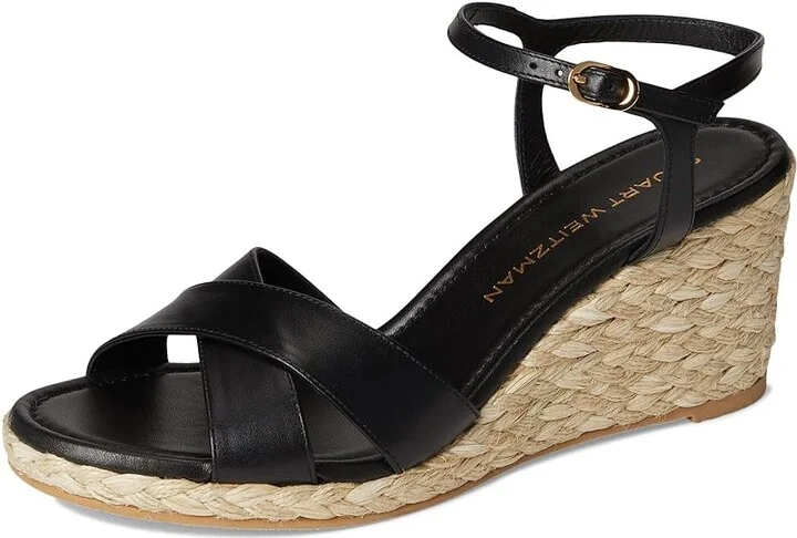 Stuart Weitzman Dayna Espadrille Wedge Women's Wedge Shoes Black/Natural : 7.5 M, Leather - Image 5