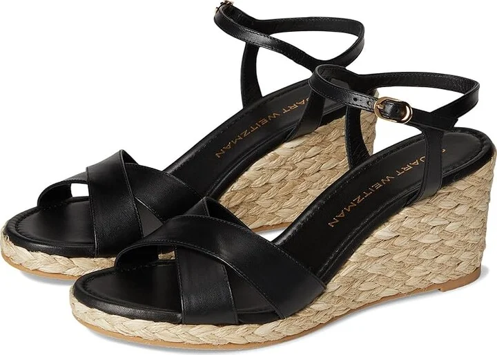 Stuart Weitzman Dayna Espadrille Wedge Women's Wedge Shoes Black/Natural : 7.5 M, Leather