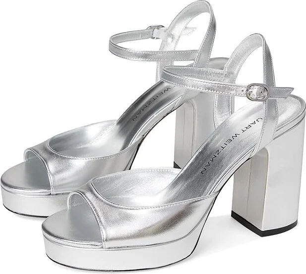 Stuart Weitzman Dayna Ii Platform Women's Sandals Silver : 12 M, Leather