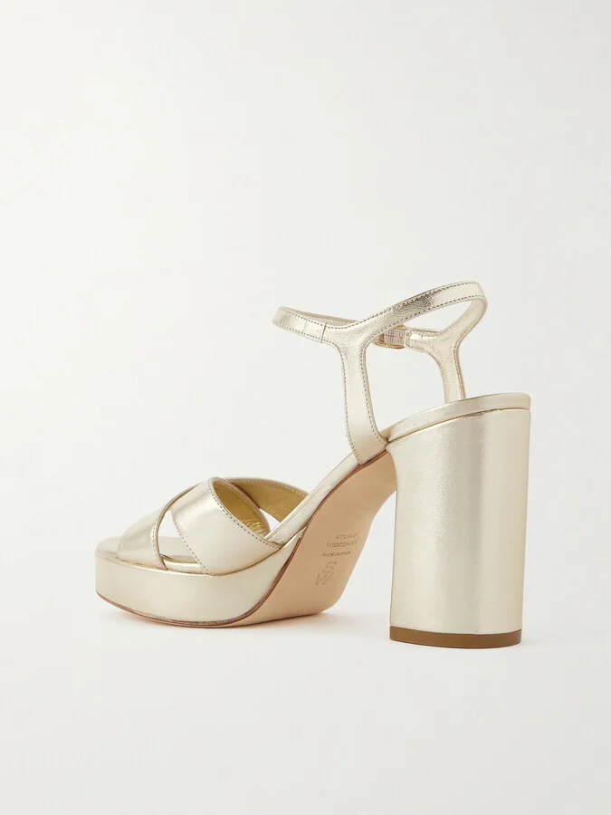 Stuart Weitzman - Dayna Metallic Leather Platform Sandals - Gold - Image 3