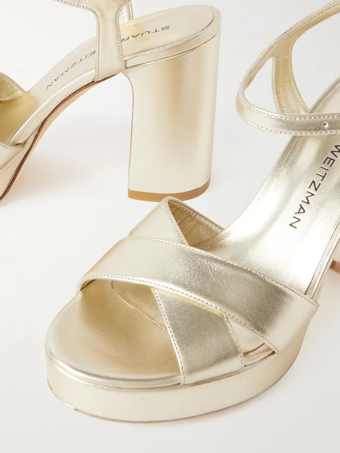 Stuart Weitzman - Dayna Metallic Leather Platform Sandals - Gold - Image 4