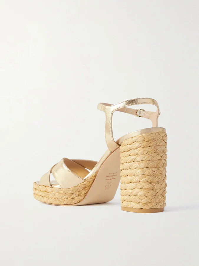 Stuart Weitzman - Dayna Metallic Leather Platform Sandals - Gold - Image 3