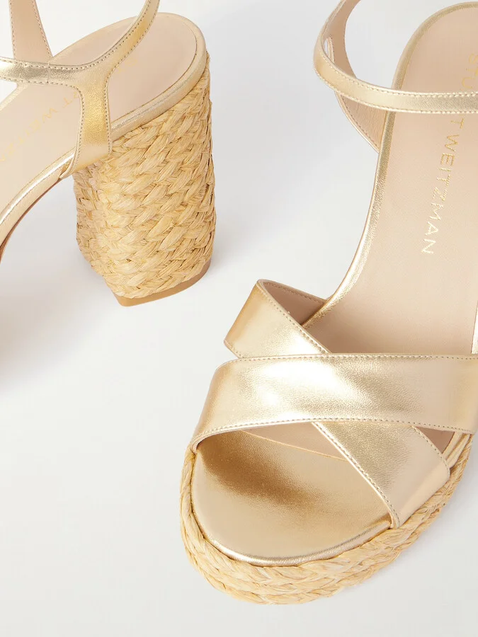 Stuart Weitzman - Dayna Metallic Leather Platform Sandals - Gold - Image 4