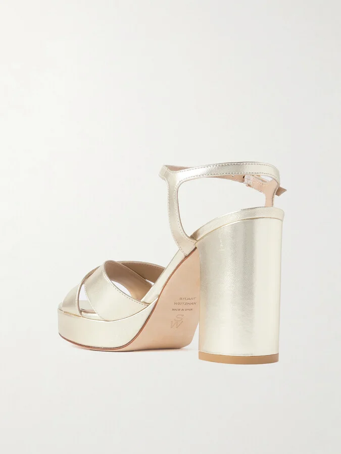 Stuart Weitzman - Dayna Metallic Leather Platform Sandals - Gold - Image 3