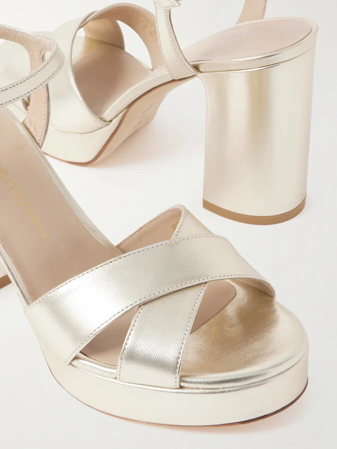 Stuart Weitzman - Dayna Metallic Leather Platform Sandals - Gold - Image 4