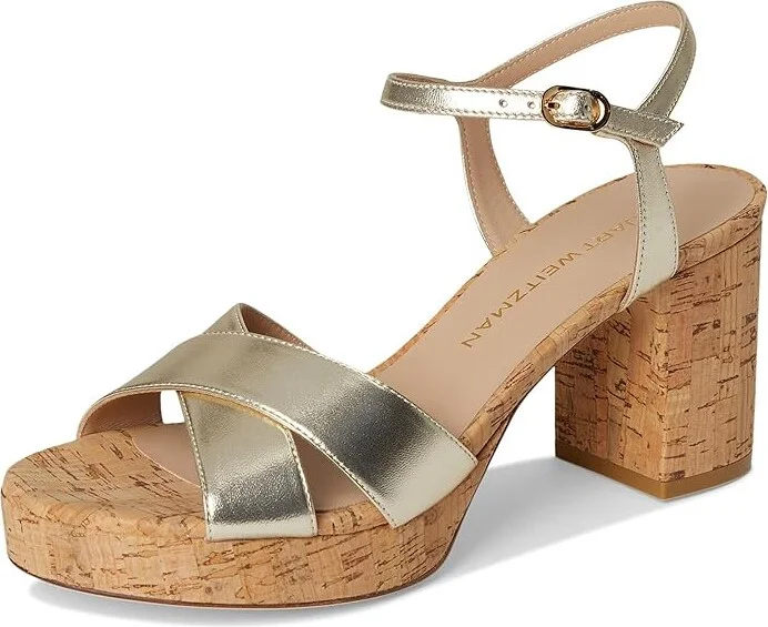 Stuart Weitzman Dayna Platform 80 Women's Wedge Shoes Light Gold : 6.5 M, Leather - Image 5