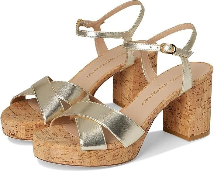 Stuart Weitzman Dayna Platform 80 Women's Wedge Shoes Light Gold : 6.5 M, Leather