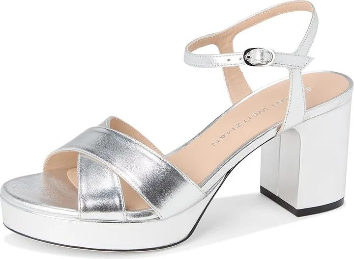 Stuart Weitzman Dayna Platform 80 Women's Wedge Shoes Silver : 9.5 M, Leather - Image 5