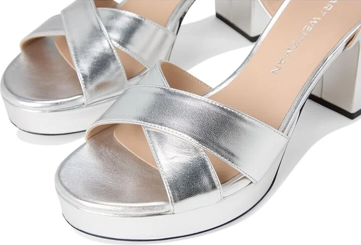 Stuart Weitzman Dayna Platform 80 Women's Wedge Shoes Silver : 9.5 M, Leather - Image 7