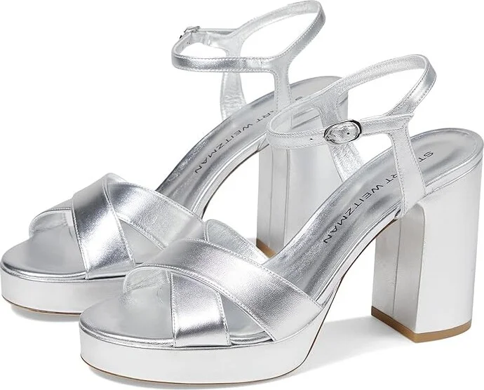 Stuart Weitzman Dayna Platform Sandal Women's Sandals Silver : 6 M, Leather