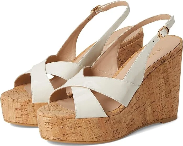 Stuart Weitzman Dayna Slingback Wedge Women's Wedge Shoes Cream : 9 M, Leather