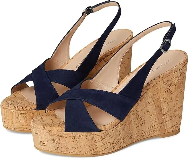 Stuart Weitzman Dayna Slingback Wedge Women's Wedge Shoes Nice Blue : 10 M, Leather