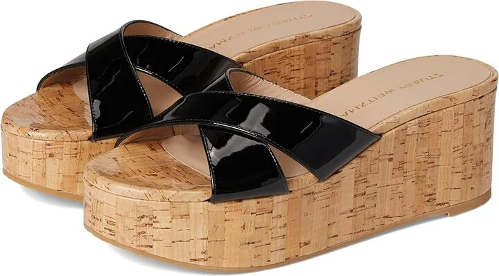 Stuart Weitzman Dayna Wedge Slide Women's Wedge Shoes Black : 7.5 M, Leather