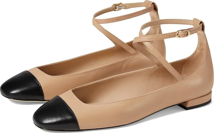 Stuart Weitzman Eden Strap Flat Women's Flat Shoes Adobe/Black : 11 M, Leather/Rubber