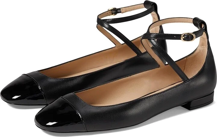 Stuart Weitzman Eden Strap Flat Women's Flat Shoes Black : 7 M, Leather/Rubber
