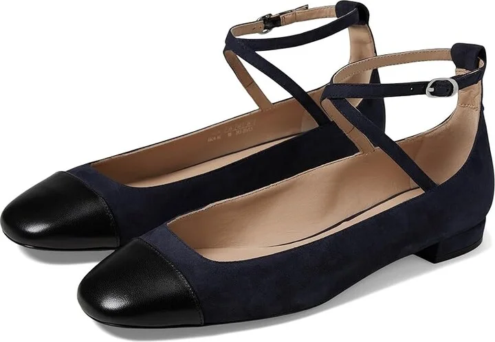 Stuart Weitzman Eden Strap Flat Women's Flat Shoes Marine Blue/Black : 6 M, Leather/Rubber