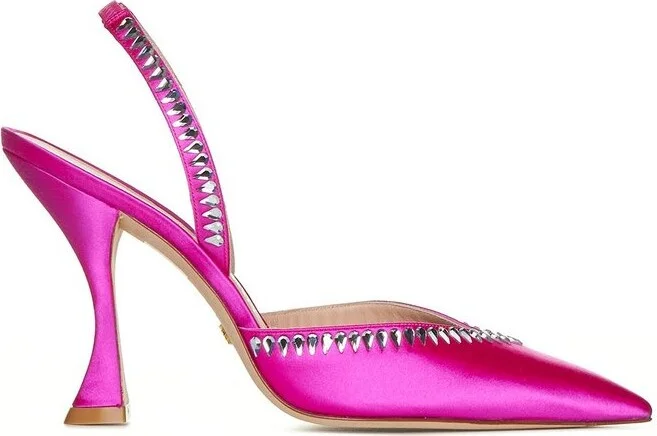 Stuart Weitzman Embellished Pointed-Toe Satin Pumps