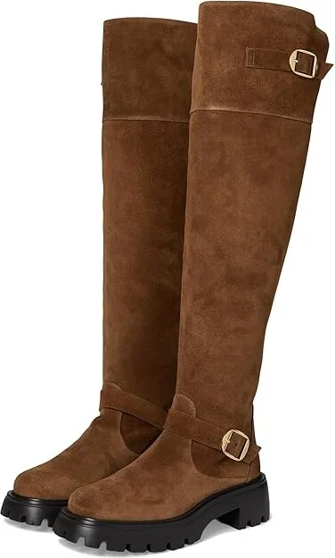 Stuart Weitzman Emerson Moto Tall Boot Women's Flat Shoes Coffee : 10.5 M, Leather