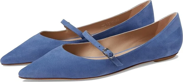 Stuart Weitzman Emilia Mary Jane Flat Women's Flat Shoes Blue Steel : 6.5 M, Leather