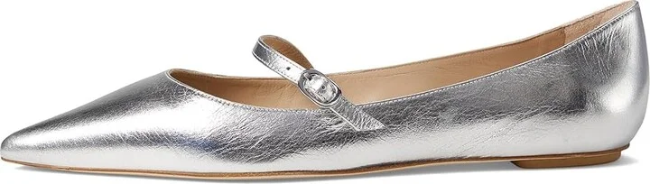 Stuart Weitzman Emilia Mary Jane Flat Women's Flat Shoes Silver : 5 M, Leather - Image 5