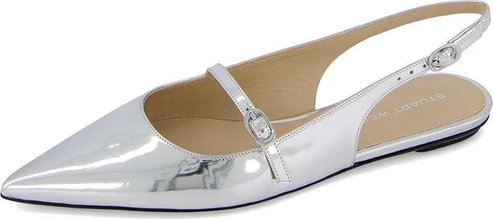 Stuart Weitzman Emilia Mary Jane Women's Shoes Silver : 6 N, Leather - Image 5