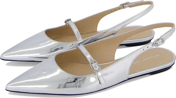 Stuart Weitzman Emilia Mary Jane Women's Shoes Silver : 6 N, Leather