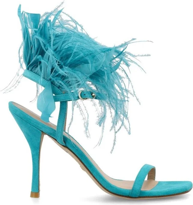 Stuart Weitzman Feather-Detailed Open-Toe Slingback Sandals