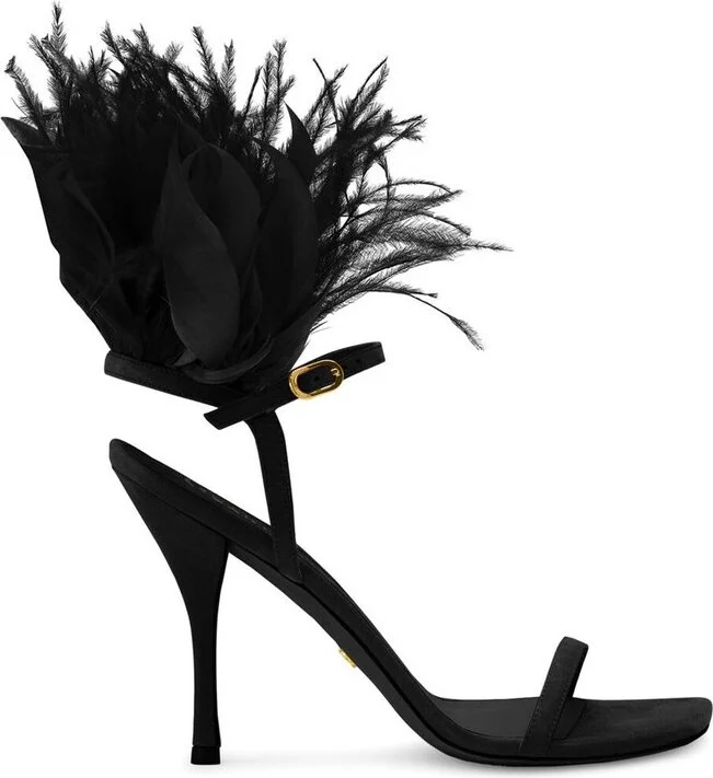 Stuart Weitzman Feather-Detailed Open-Toe Slingback Sandals