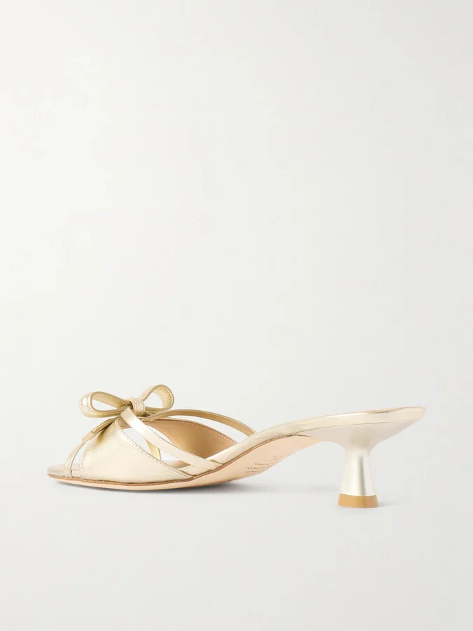 Stuart Weitzman - Felicity Bow-detailed Metallic Leather Sandals - Gold - Image 3
