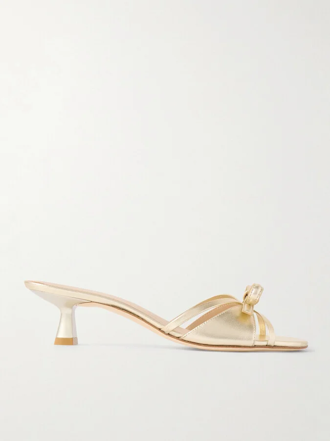 Stuart Weitzman - Felicity Bow-detailed Metallic Leather Sandals - Gold