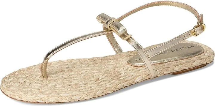 Stuart Weitzman Felicity Espadrille Sandal Women's Wedge Shoes Light Gold/Natural : 9 M, Leather - Image 5