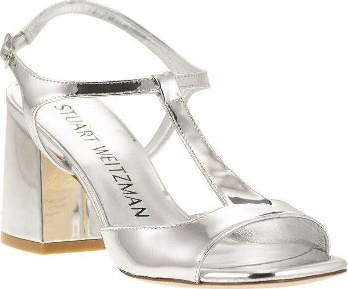 Stuart Weitzman Flareblock - Mirrored Leather T-Sandal - Image 2
