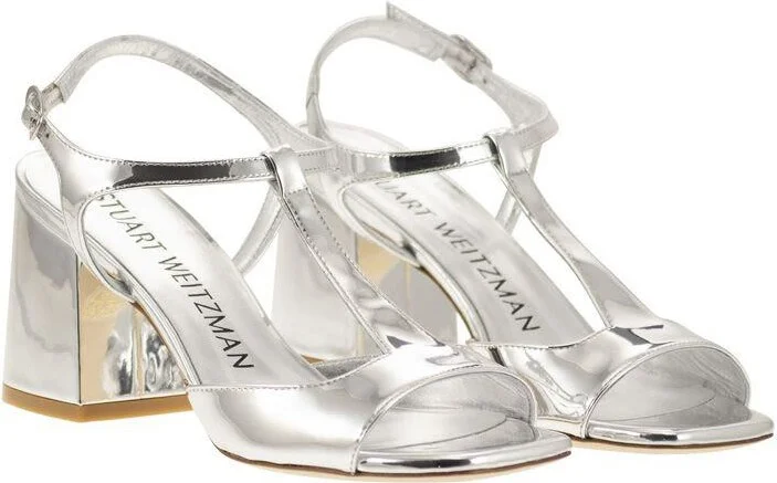 Stuart Weitzman Flareblock - Mirrored Leather T-Sandal - Image 4