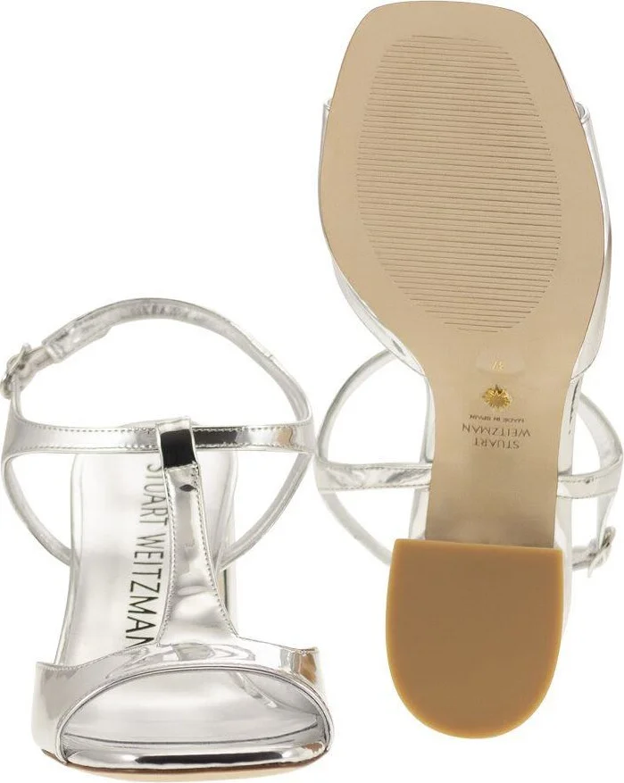 Stuart Weitzman Flareblock - Mirrored Leather T-Sandal - Image 5